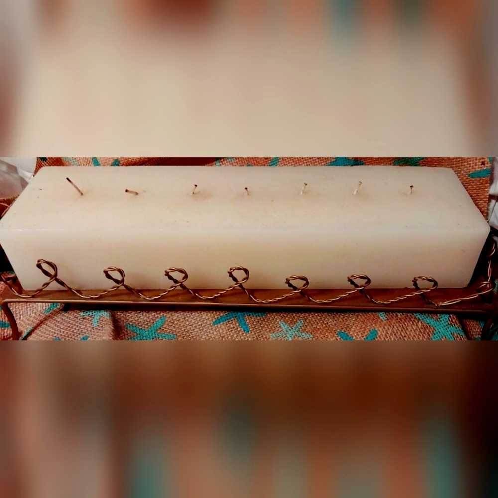 7 wick solid block candle with wrought iron stand